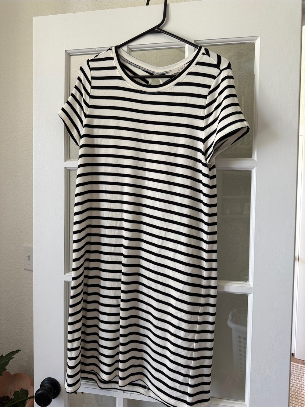 LOFT Black & White Striped Short Sleeve Mini Dress